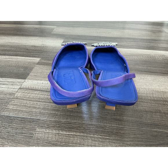 ZARA Slingback Kitten Heels Embellish Rhinestone Purple Blue 39/8.5 Quiet Luxury - Picture 4 of 9